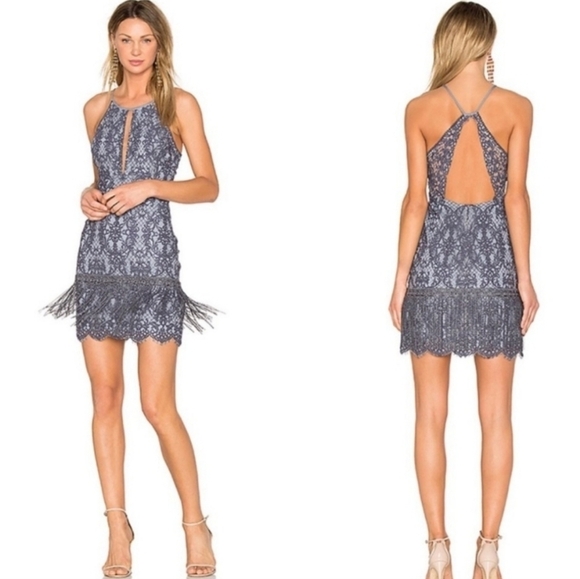 Saylor Blue Julie Lace Fringe Hem Dress M - Picture 1 of 6